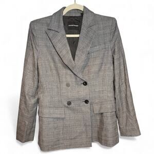 Emporio Armani Double Breasted Plaid Prince of Wales Gray Blazer Notched Lapel